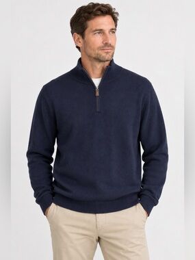 J.Crew Men’s Large Tall LT Navy Cotton Cashmere Quarter Zip Sweater 22x31.5